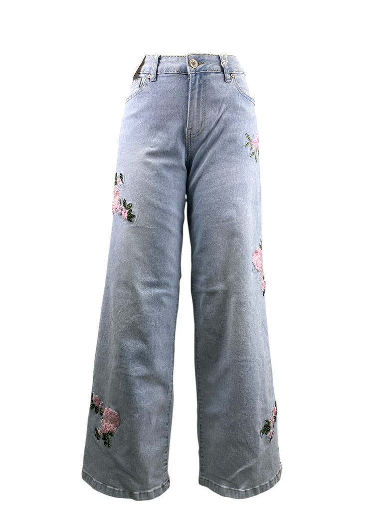 PANTALÓN MEZCLILLA BORDADO FLORES ROSAS