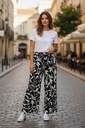 PANTALON ESTAMPADO HOJAS Y BEIGE  2 PIEZAS