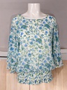 BLUSA BLANCA ESTAMPADO FLORES AZUL Y VERDE